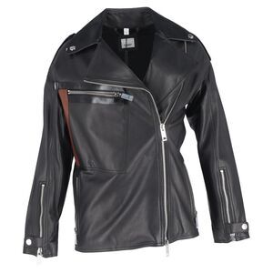 Burberry Stonefield Pocket Detail Biker Jacket in Black Leather